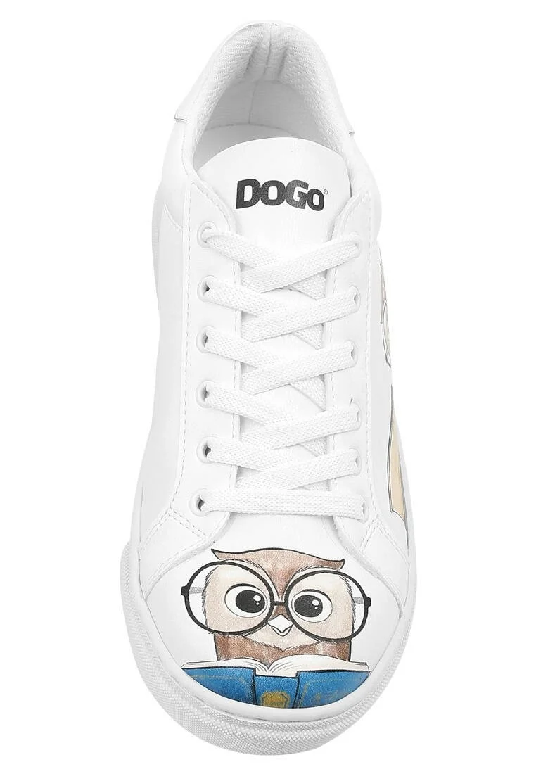 Femme Cuir Vegan Blanc Baskets - The Wise Owl Motif