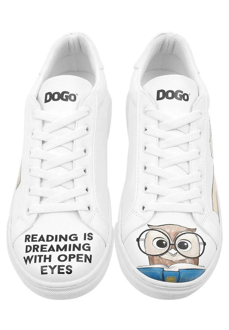 Femme Cuir Vegan Blanc Baskets - The Wise Owl Motif