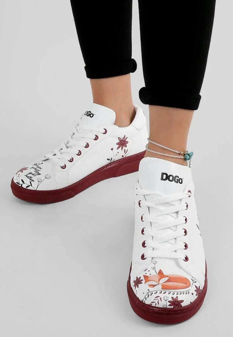 Femme Cuir Vegan Blanc Baskets - Spirit Animal Motif