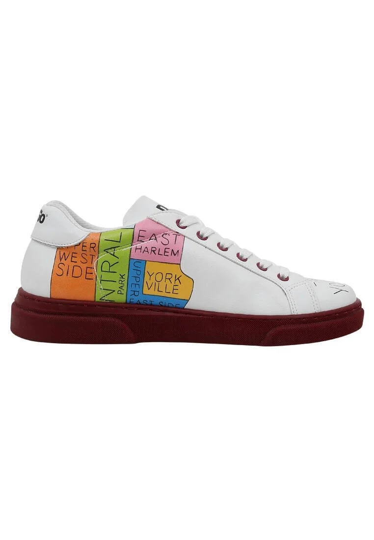 Femme Cuir Vegan Blanc Baskets - Manhattan Motif
