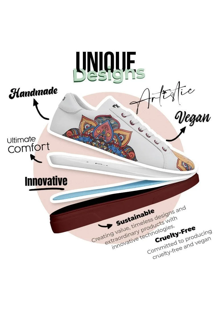 Femme Cuir Vegan Blanc Baskets - India Motif