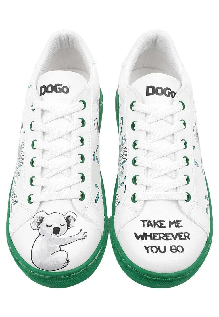 Femme Cuir Vegan Blanc Baskets - Koala Hug Motif