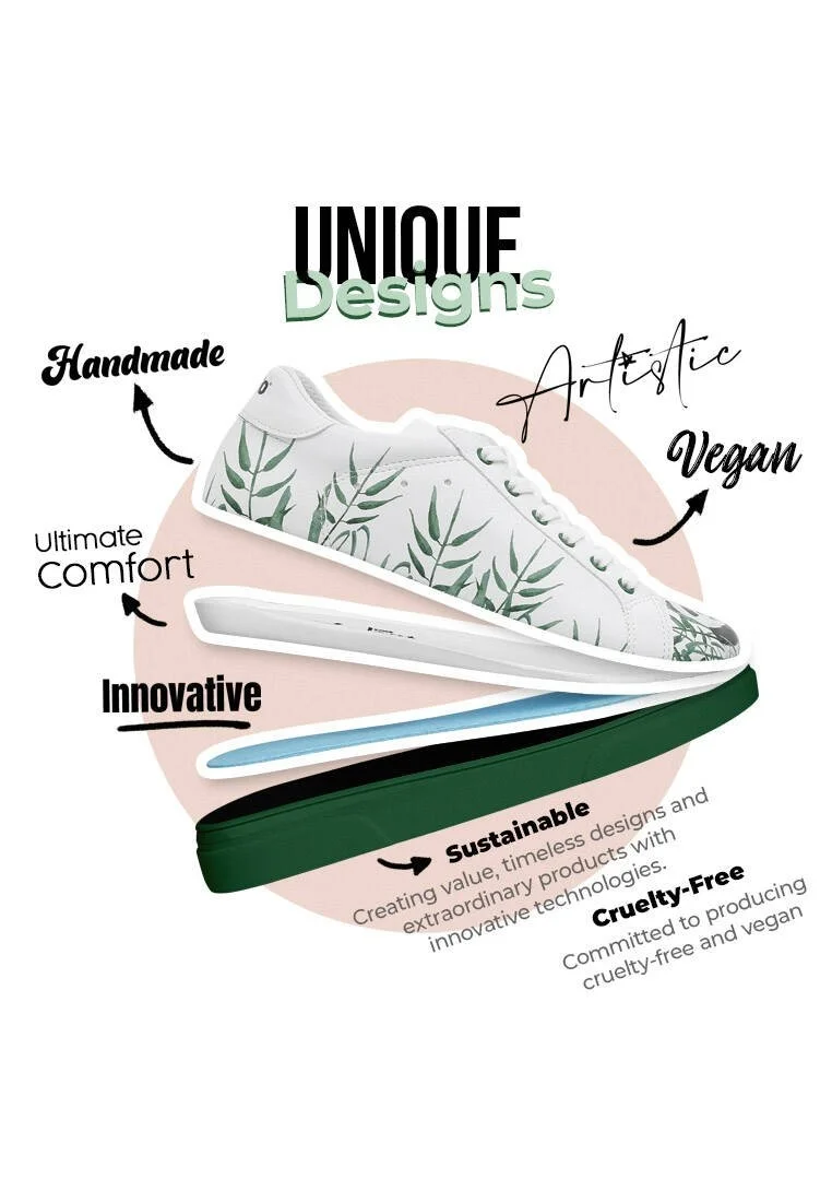 Femme Cuir Vegan Blanc Baskets - Bamboo Lover Motif