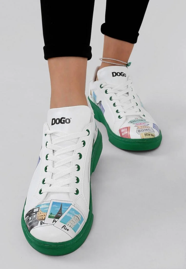 Femme Cuir Vegan Blanc Baskets - Ready to Travel Motif