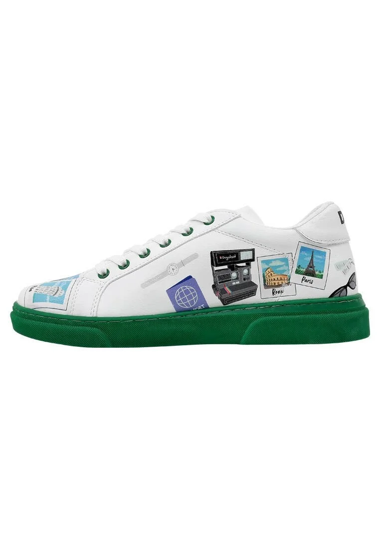 Femme Cuir Vegan Blanc Baskets - Ready to Travel Motif