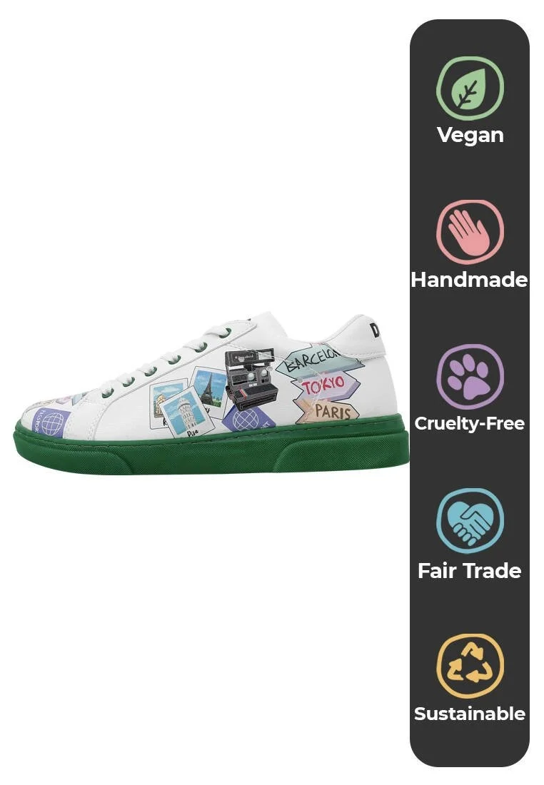 Femme Cuir Vegan Blanc Baskets - Ready to Travel Motif