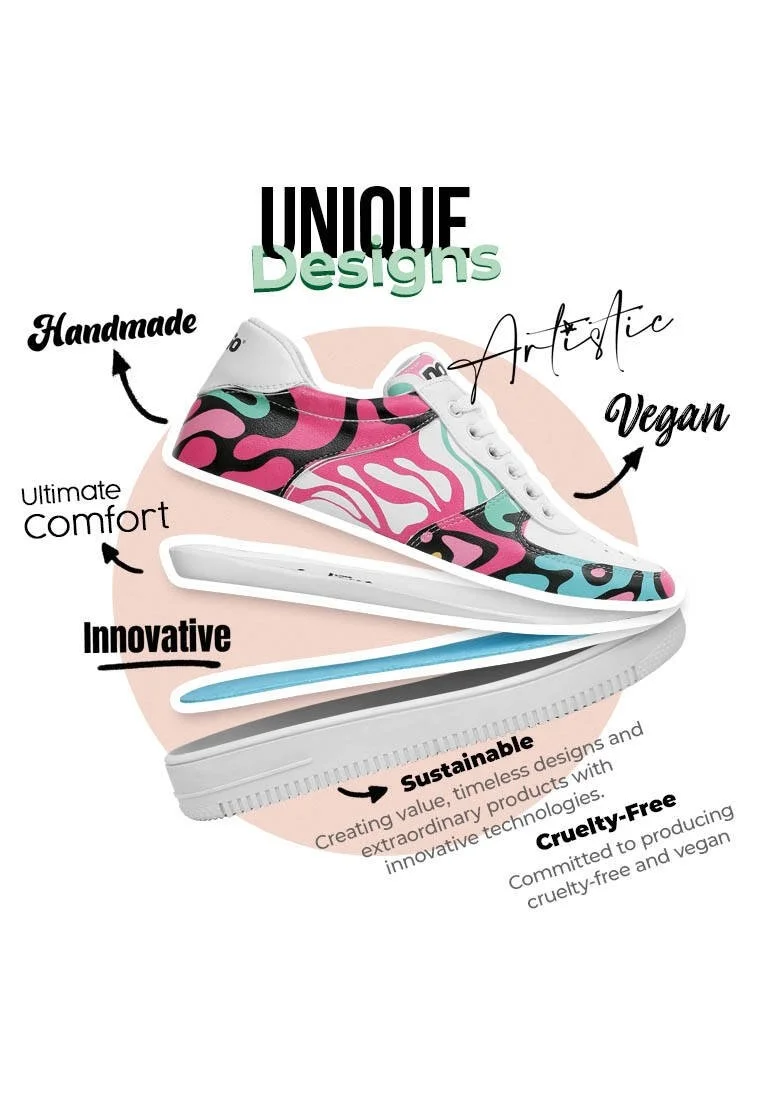 Femme Cuir Vegan Blanc Baskets - Pop the Art Motif