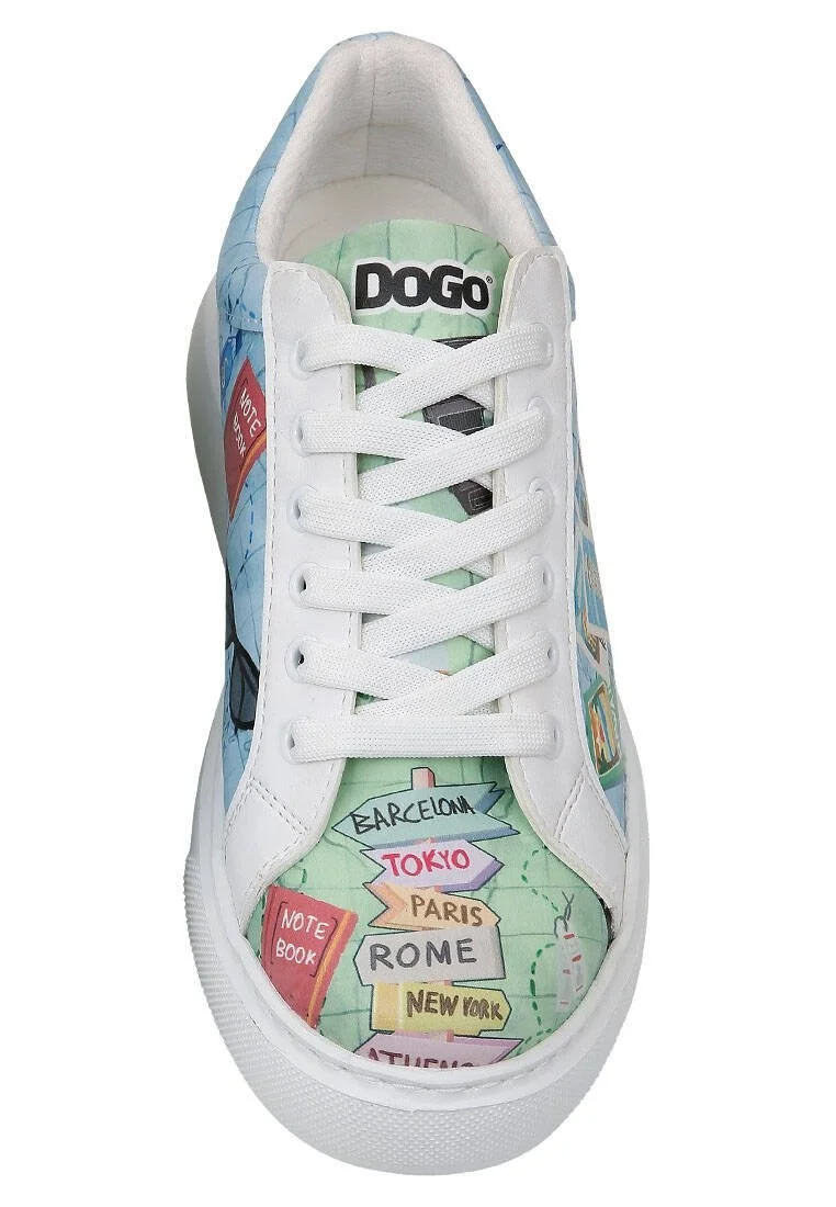 Femme Cuir Vegan Blanc Baskets - Ready to Travel Motif