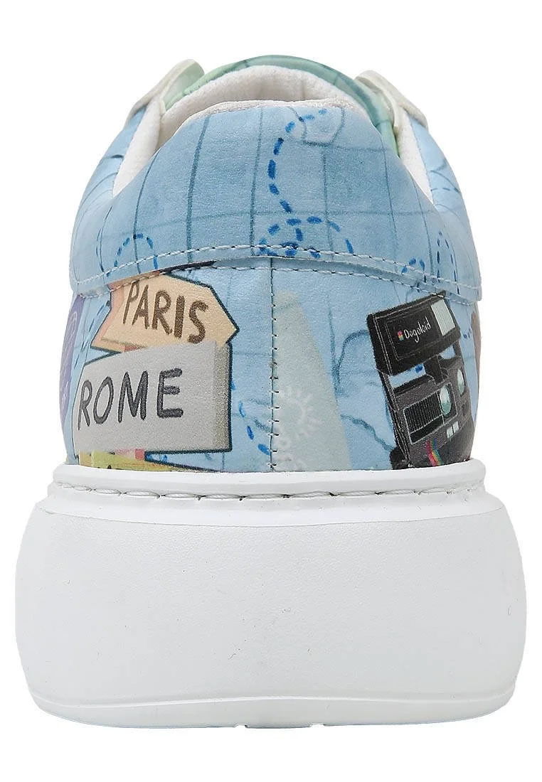 Femme Cuir Vegan Blanc Baskets - Ready to Travel Motif