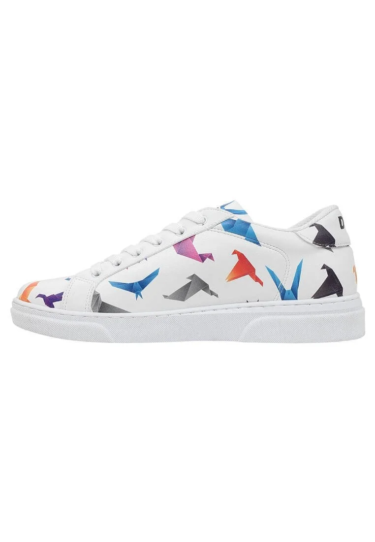Femme Cuir Vegan Blanc Baskets - Paper Like Motif