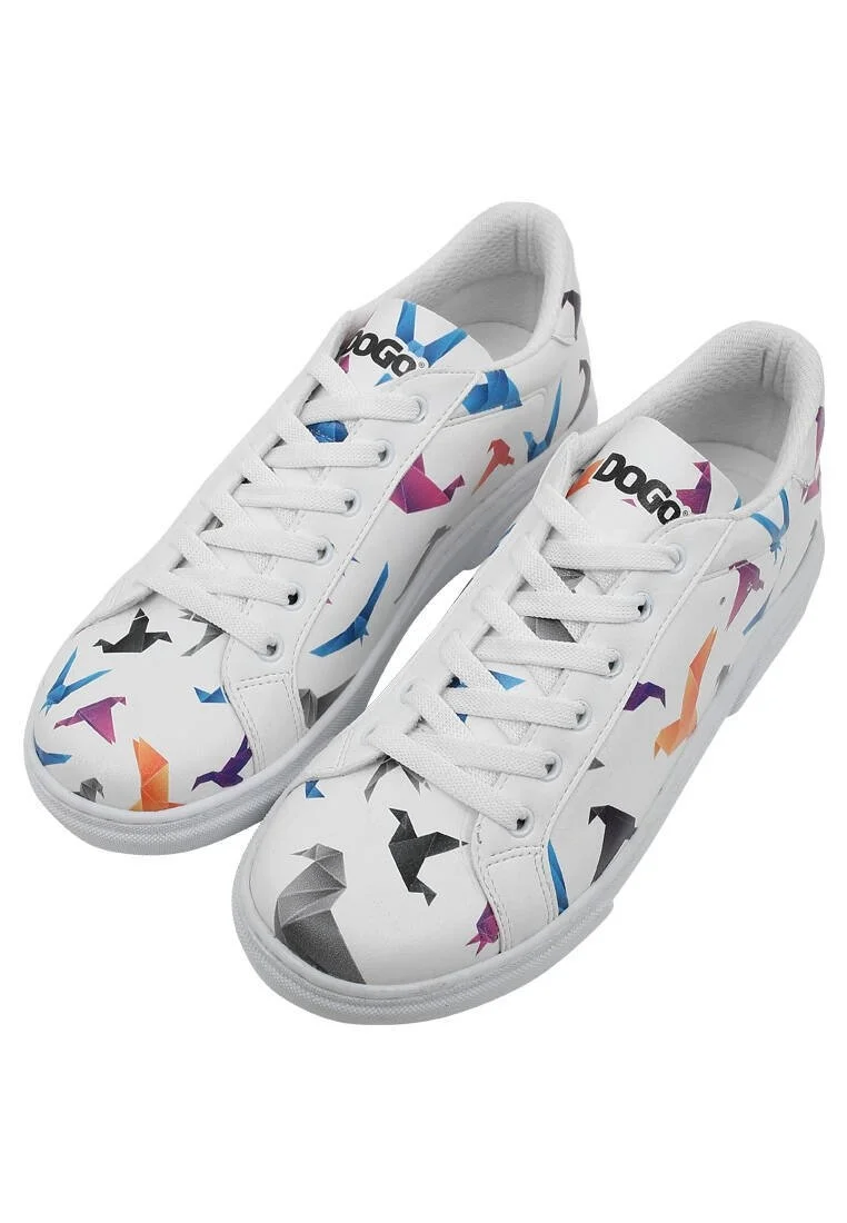 Femme Cuir Vegan Blanc Baskets - Paper Like Motif