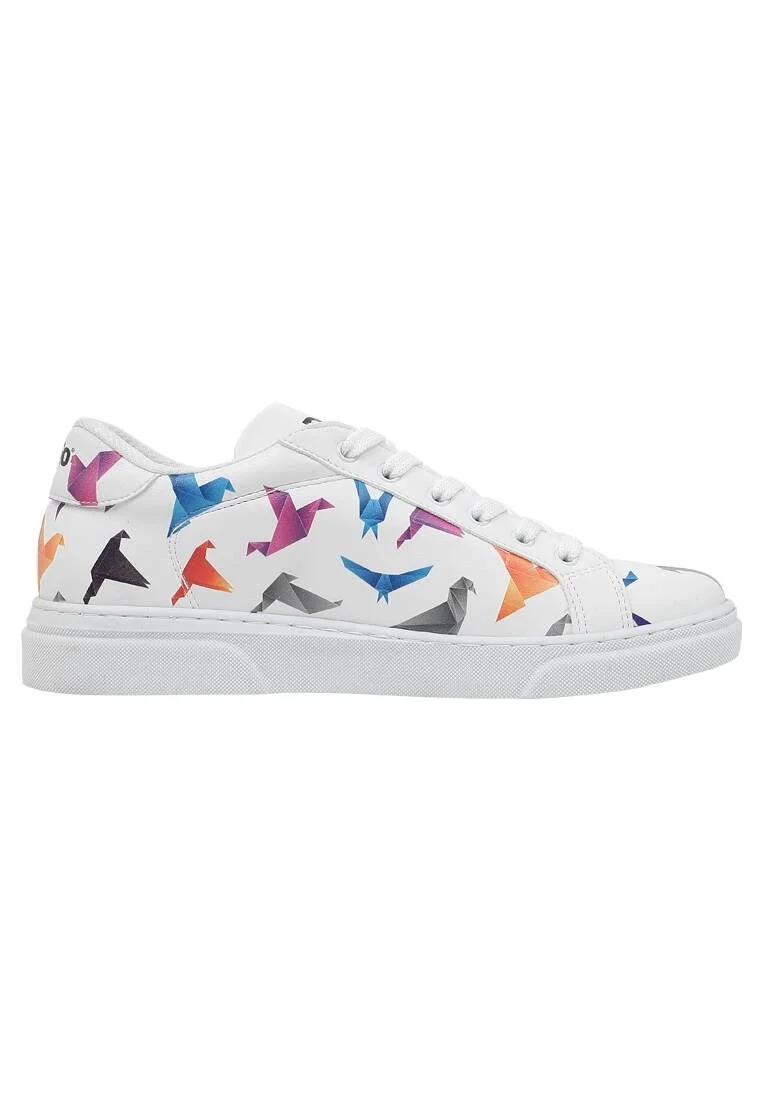 Femme Cuir Vegan Blanc Baskets - Paper Like Motif