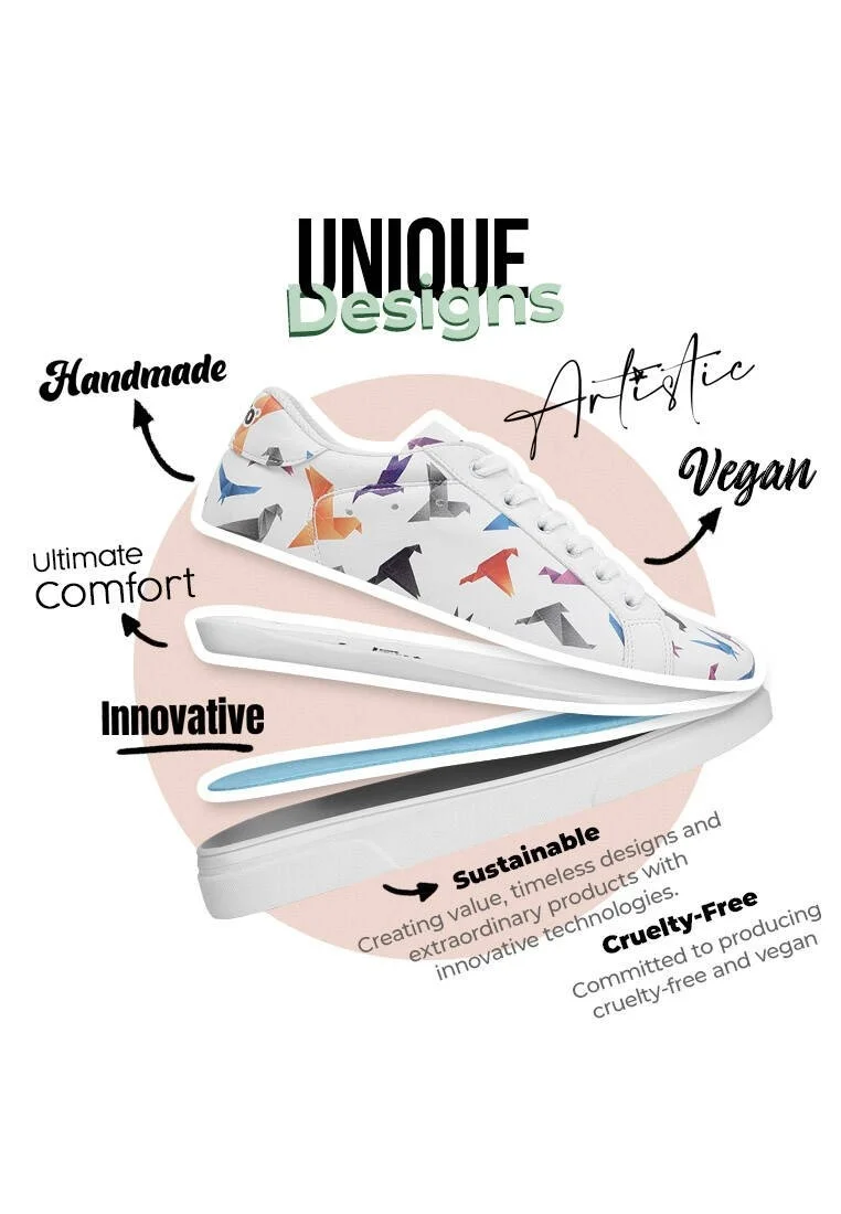 Femme Cuir Vegan Blanc Baskets - Paper Like Motif