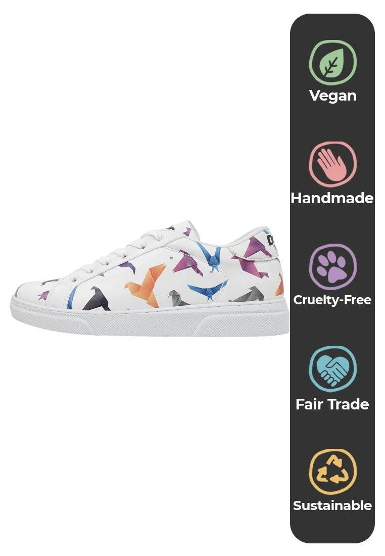 Femme Cuir Vegan Blanc Baskets - Paper Like Motif