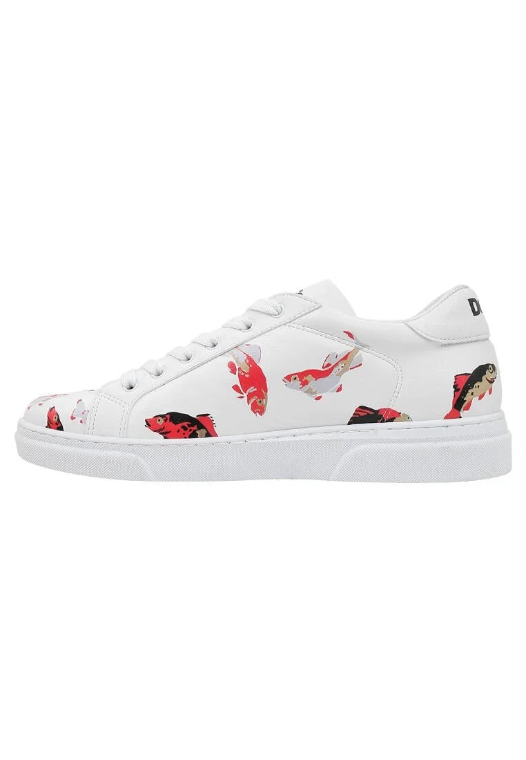 Femme Cuir Vegan Blanc Baskets - Koi World Motif