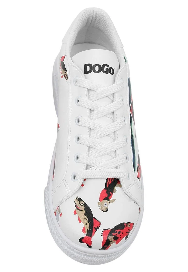 Femme Cuir Vegan Blanc Baskets - Koi World Motif