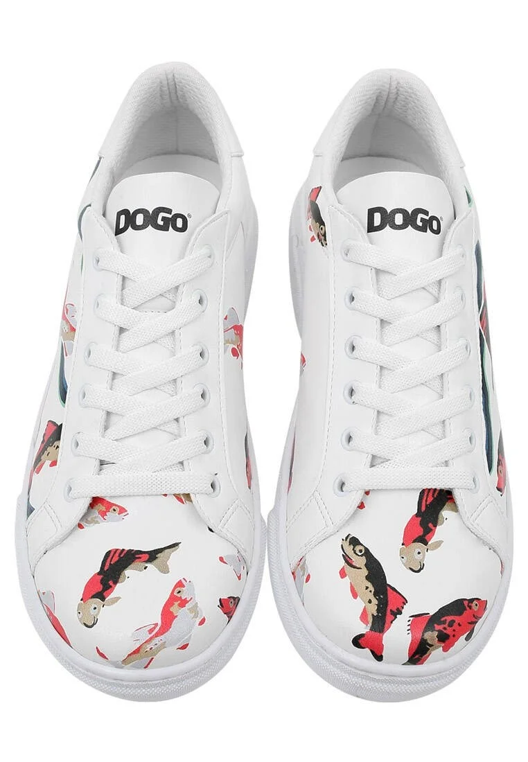 Femme Cuir Vegan Blanc Baskets - Koi World Motif
