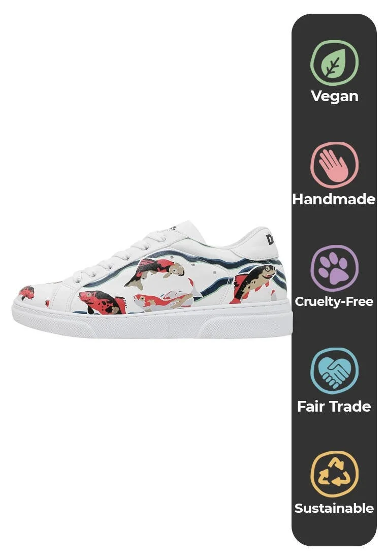 Femme Cuir Vegan Blanc Baskets - Koi World Motif
