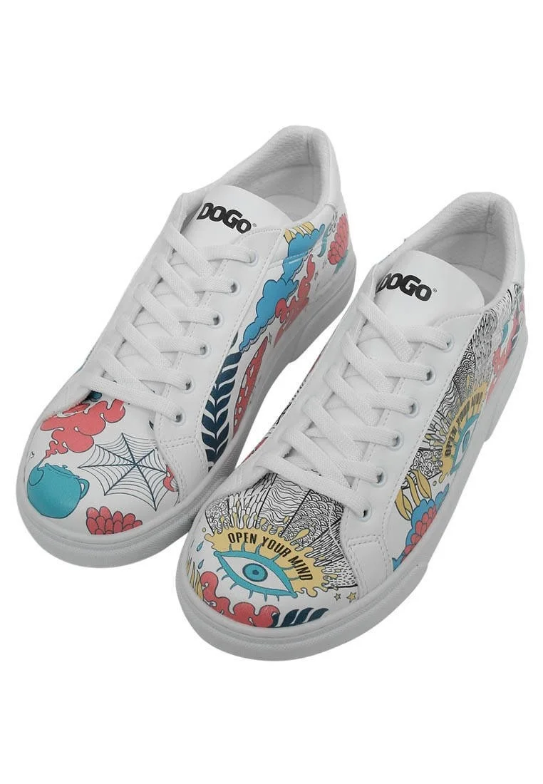 Femme Cuir Vegan Blanc Baskets - Open Your Mind Motif