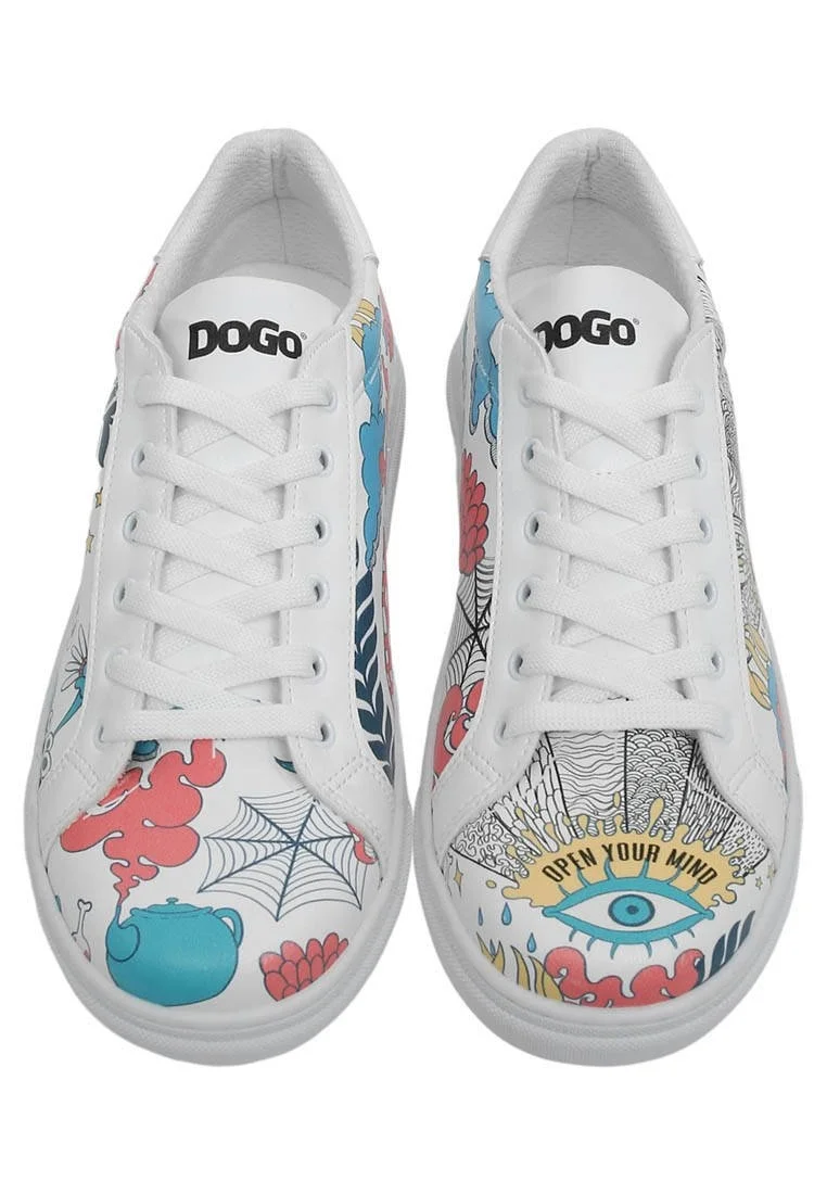 Femme Cuir Vegan Blanc Baskets - Open Your Mind Motif