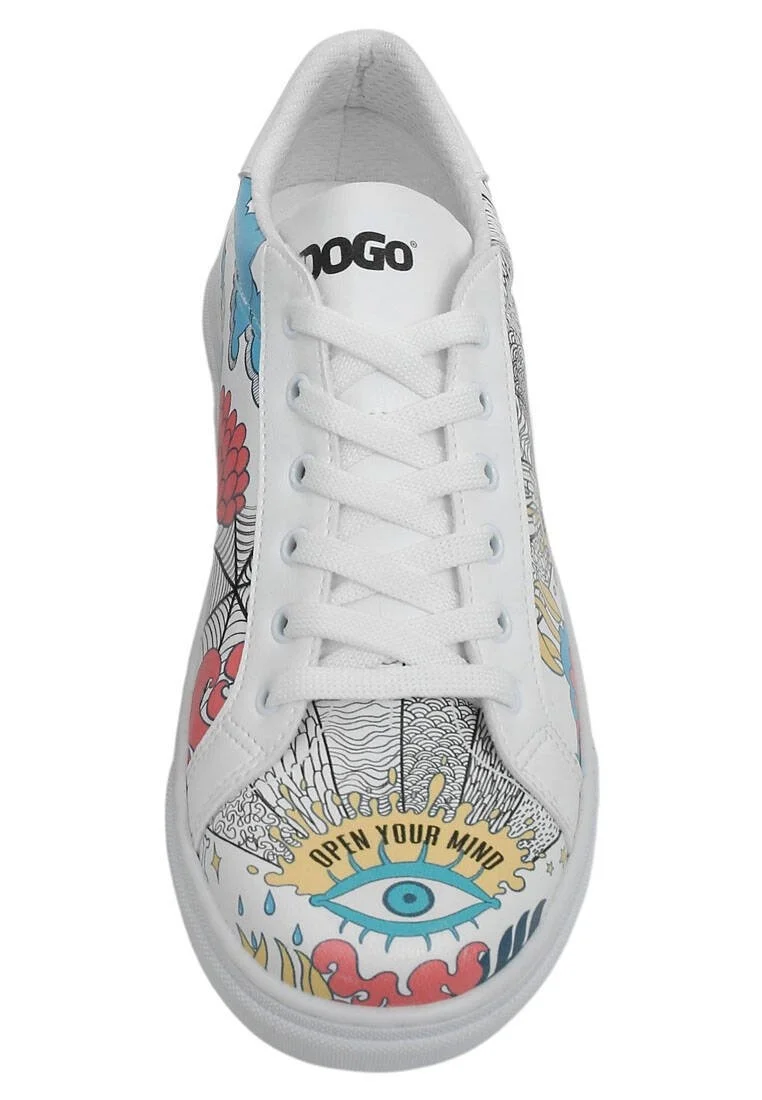 Femme Cuir Vegan Blanc Baskets - Open Your Mind Motif