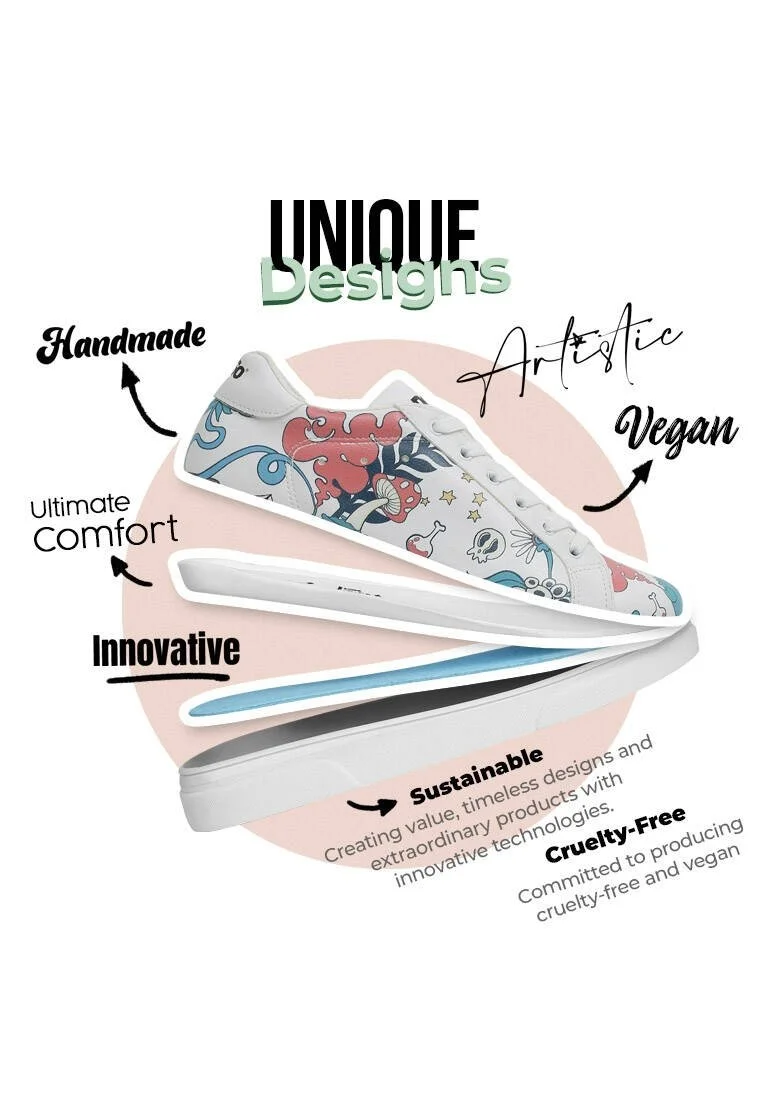 Femme Cuir Vegan Blanc Baskets - Open Your Mind Motif