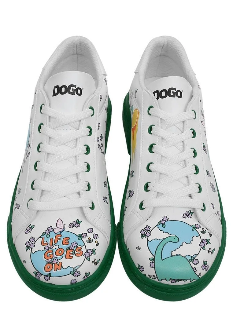 Femme Cuir Vegan Blanc Baskets - Life Goes On Motif