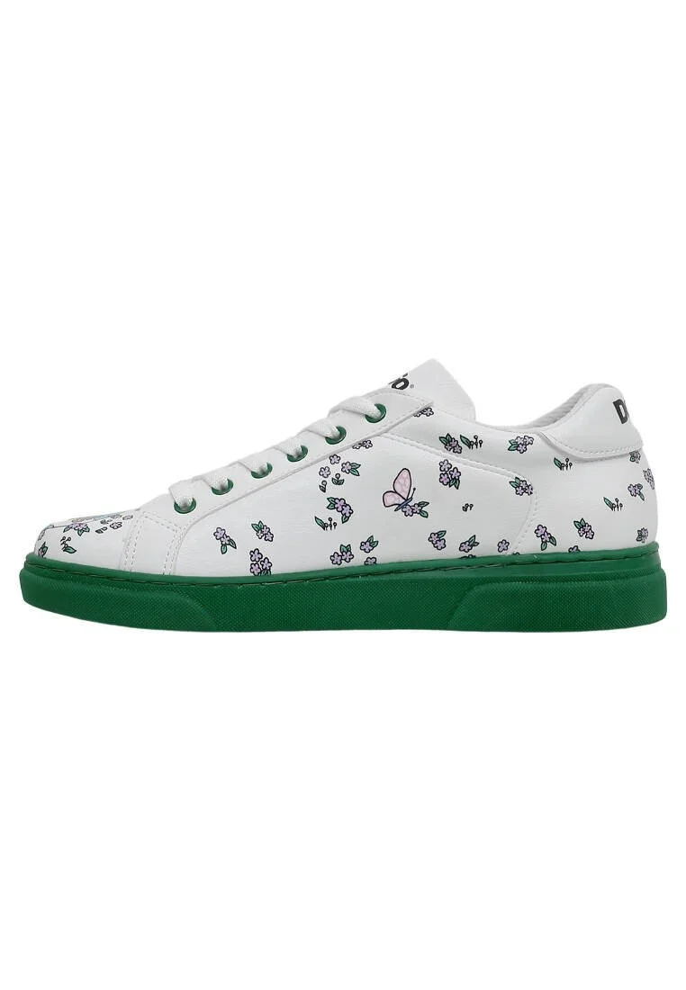 Femme Cuir Vegan Blanc Baskets - Life Goes On Motif