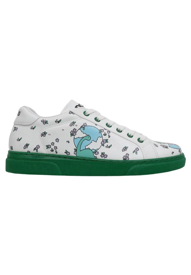 Femme Cuir Vegan Blanc Baskets - Life Goes On Motif