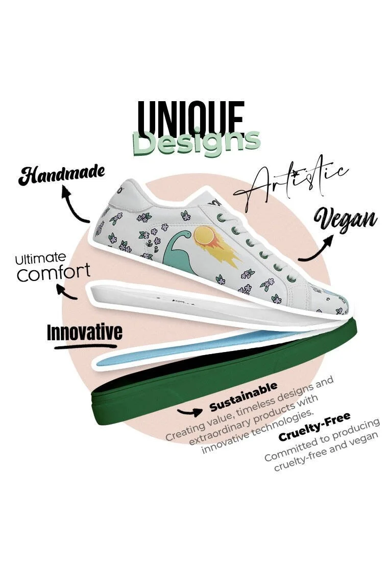 Femme Cuir Vegan Blanc Baskets - Life Goes On Motif