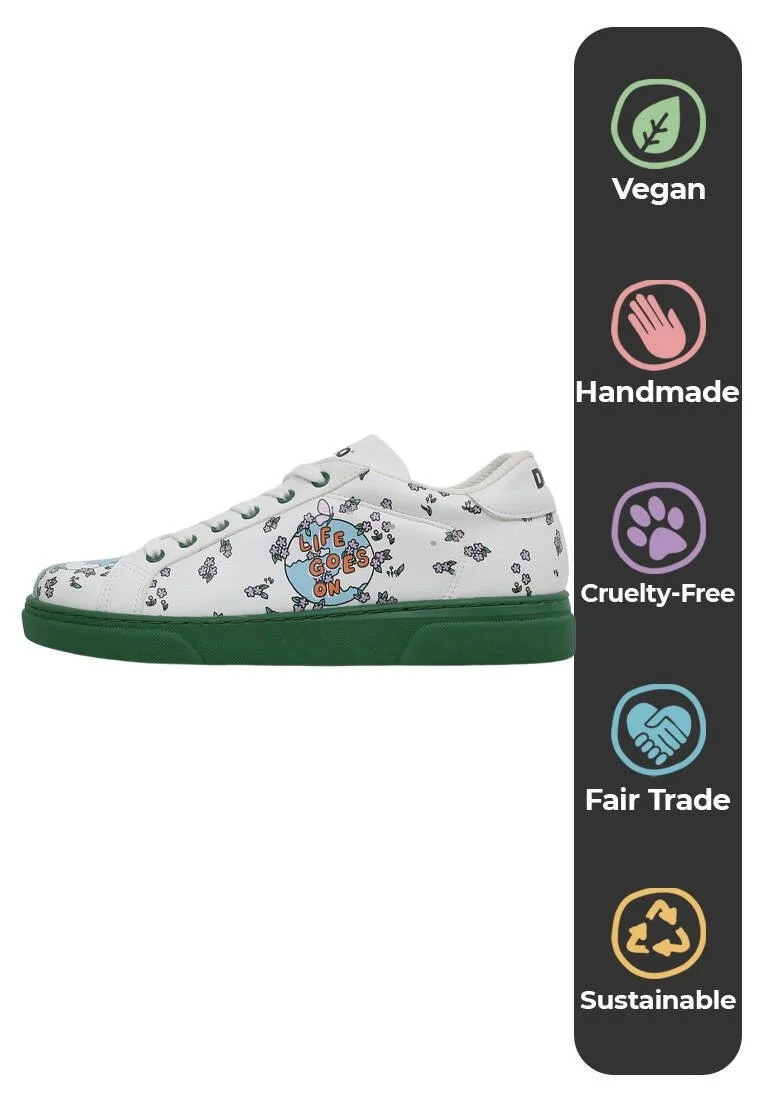 Femme Cuir Vegan Blanc Baskets - Life Goes On Motif