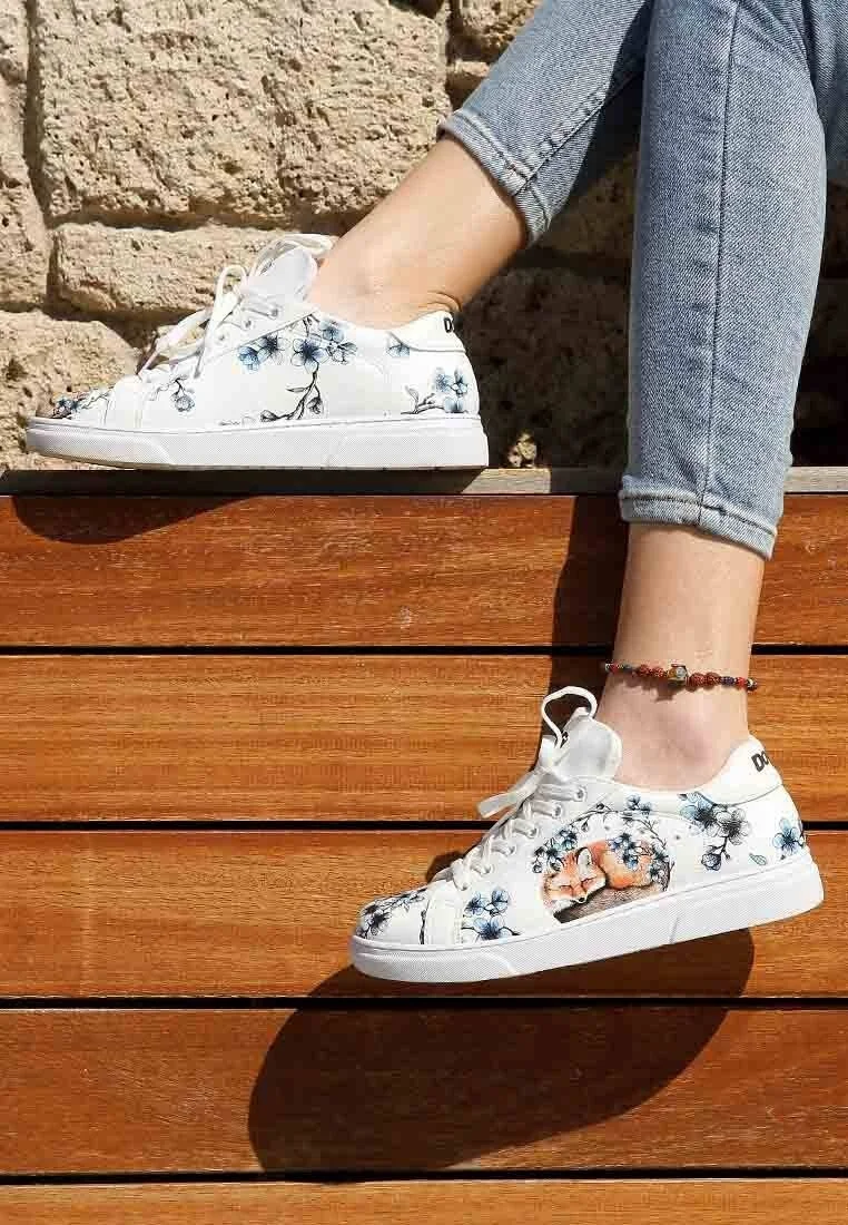 Femme Cuir Vegan Blanc Baskets - Stay Clever Motif