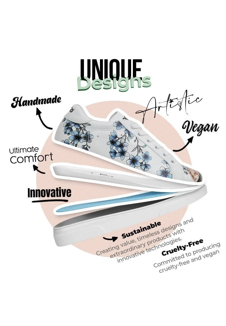Femme Cuir Vegan Blanc Baskets - Stay Clever Motif