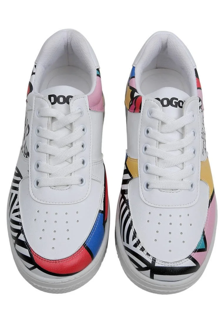 Femme Cuir Vegan Blanc Baskets - Painting in Harmony Motif