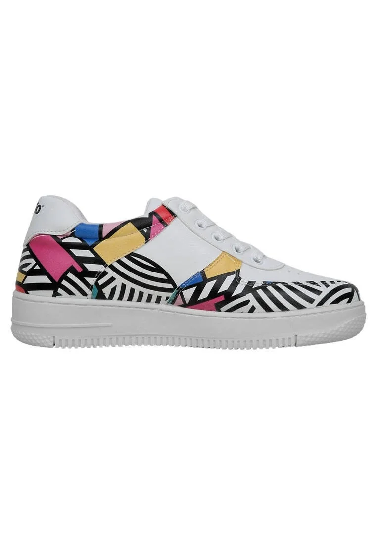 Femme Cuir Vegan Blanc Baskets - Painting in Harmony Motif