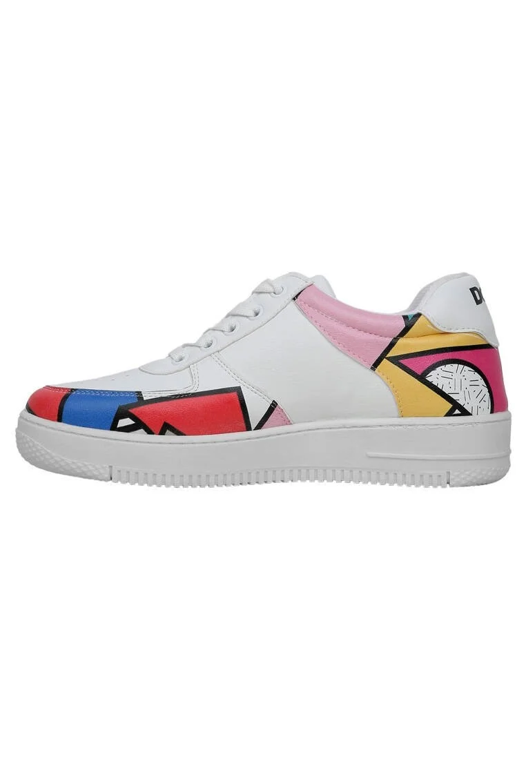 Femme Cuir Vegan Blanc Baskets - Painting in Harmony Motif