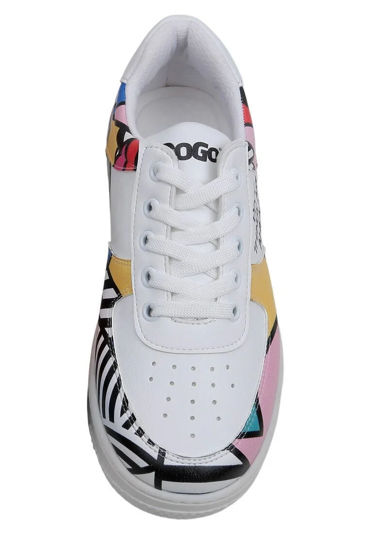 Femme Cuir Vegan Blanc Baskets - Painting in Harmony Motif