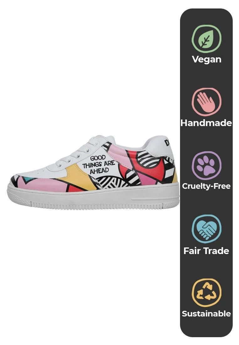 Femme Cuir Vegan Blanc Baskets - Painting in Harmony Motif