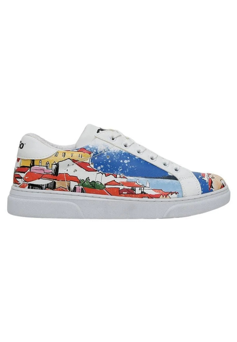 Femme Cuir Vegan Blanc Baskets - On the Roofs Motif