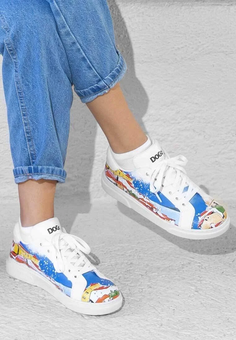 Femme Cuir Vegan Blanc Baskets - On the Roofs Motif