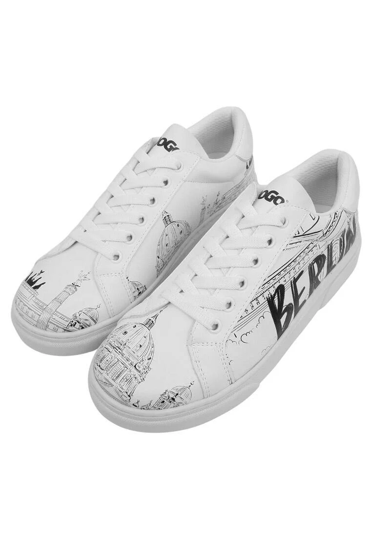 Femme Cuir Vegan Blanc Baskets - Berlin Motif