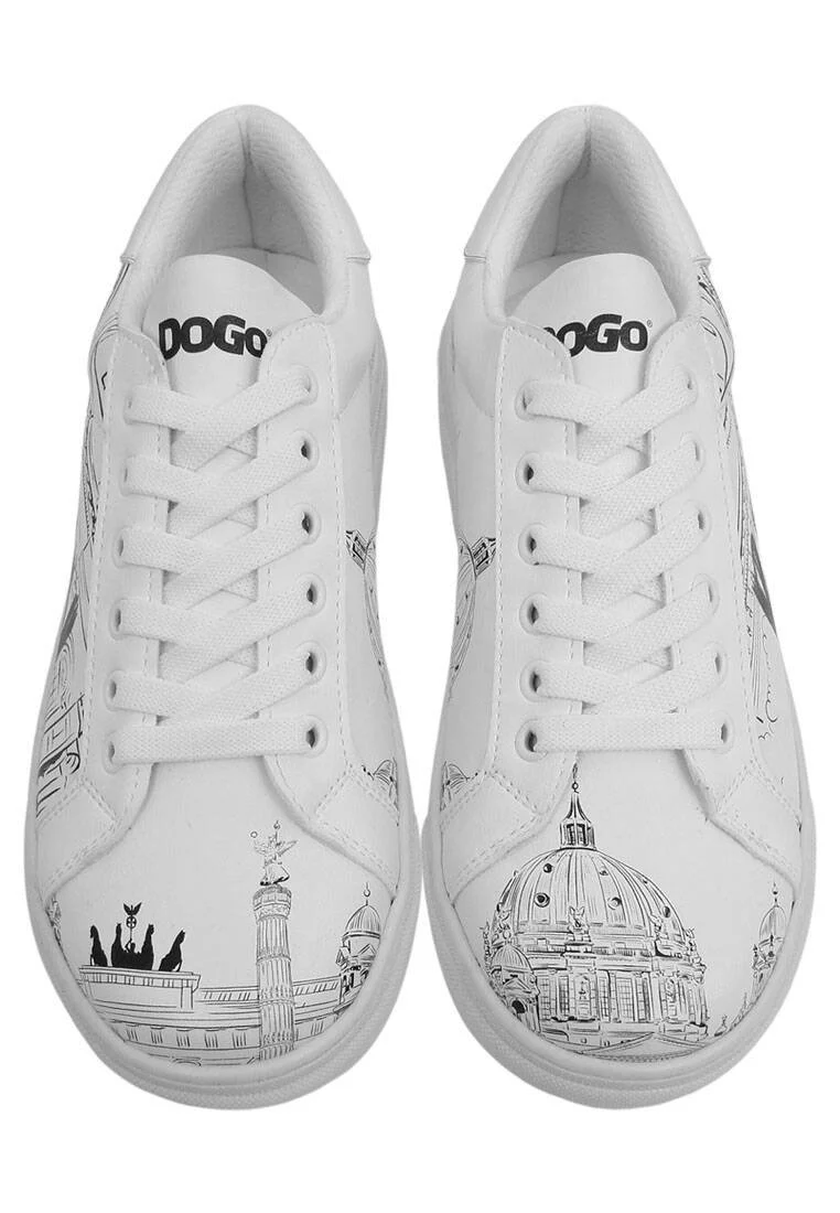 Femme Cuir Vegan Blanc Baskets - Berlin Motif