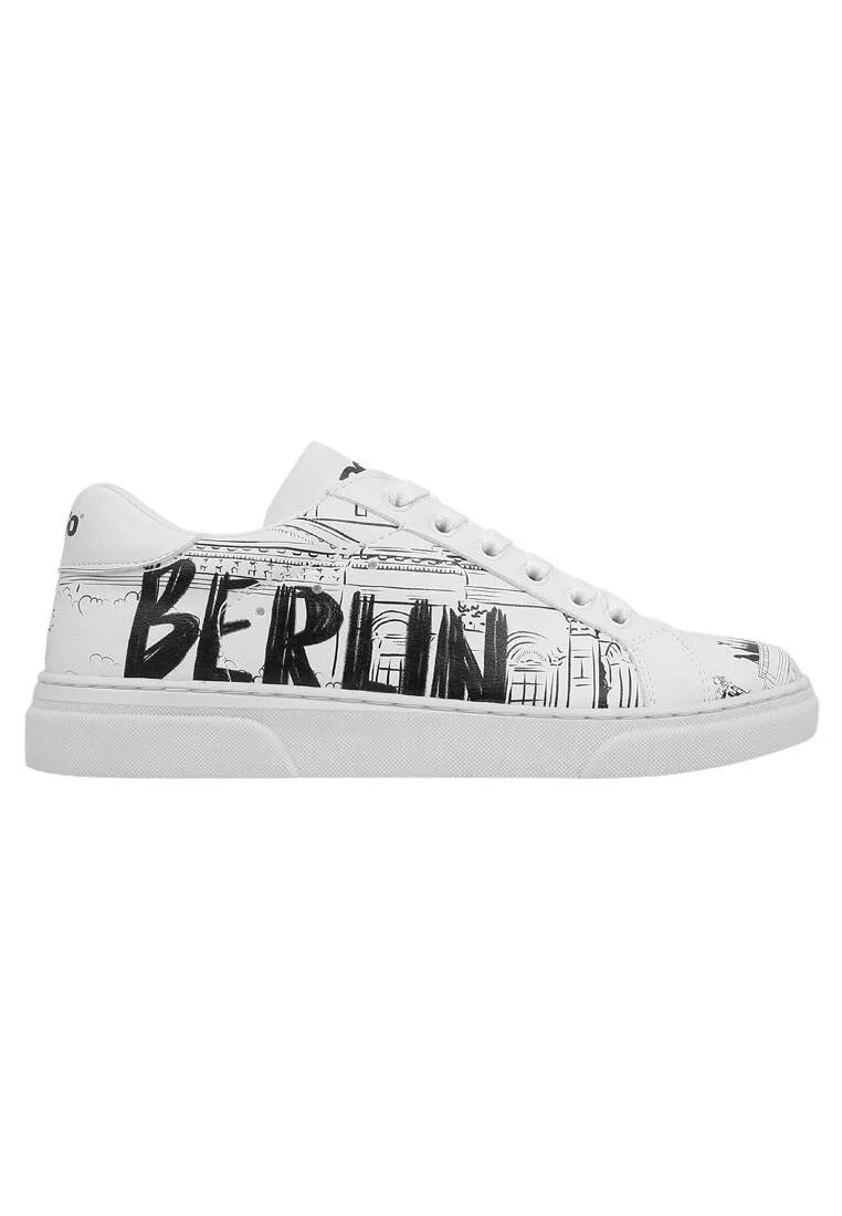 Femme Cuir Vegan Blanc Baskets - Berlin Motif