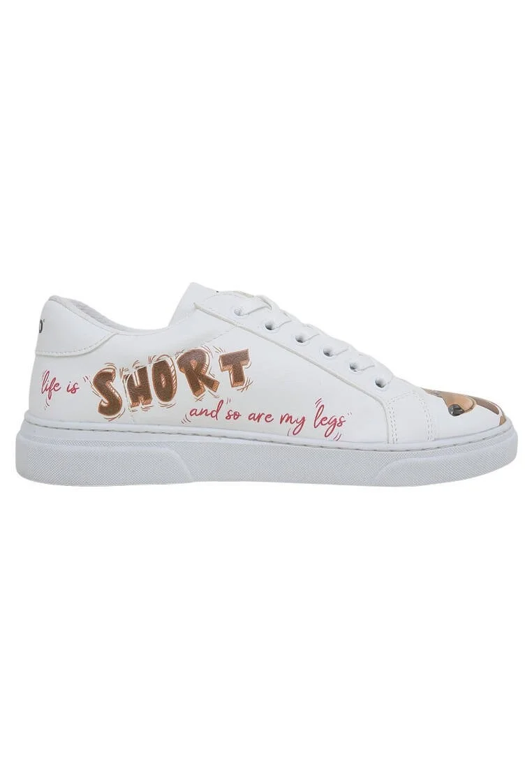 Femme Cuir Vegan Blanc Baskets - Mini Puppy Motif