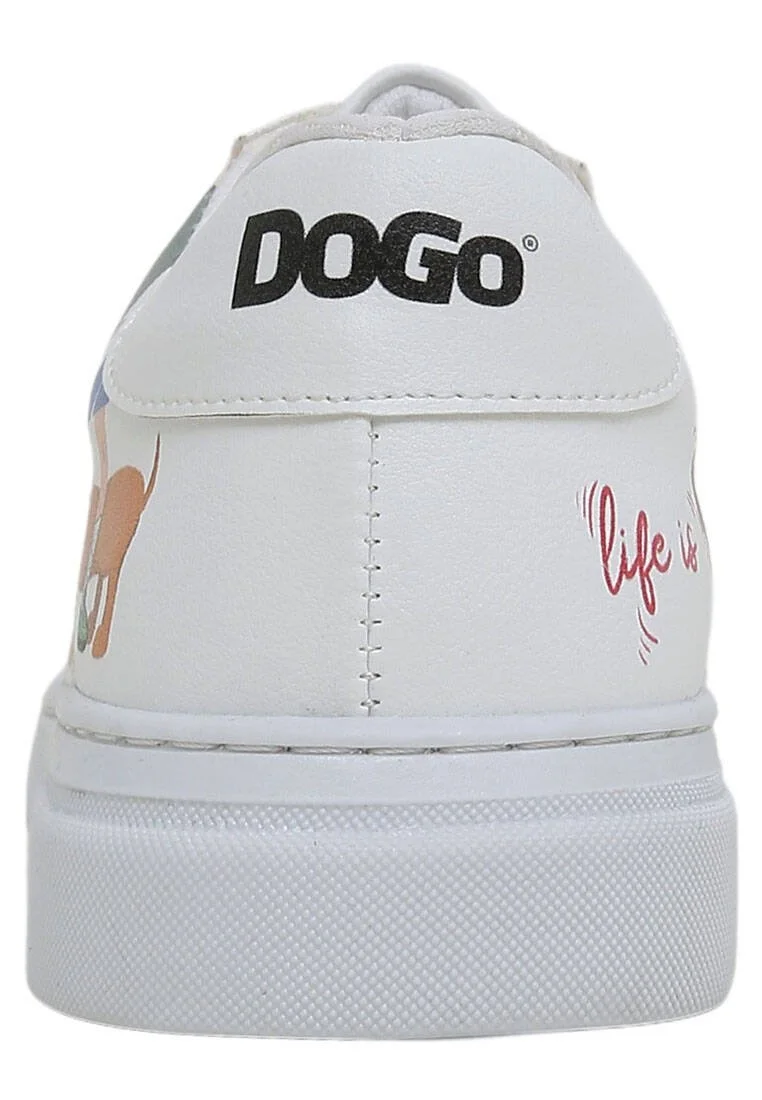 Femme Cuir Vegan Blanc Baskets - Mini Puppy Motif