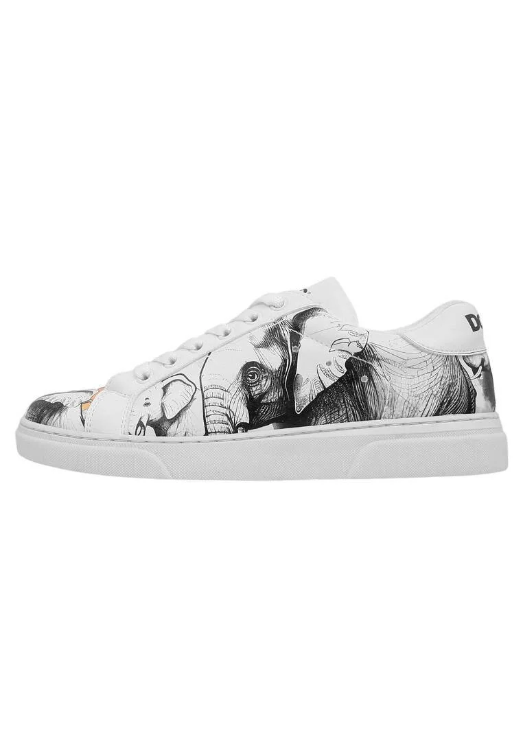 Femme Cuir Vegan Blanc Baskets - Sunset Animals Motif