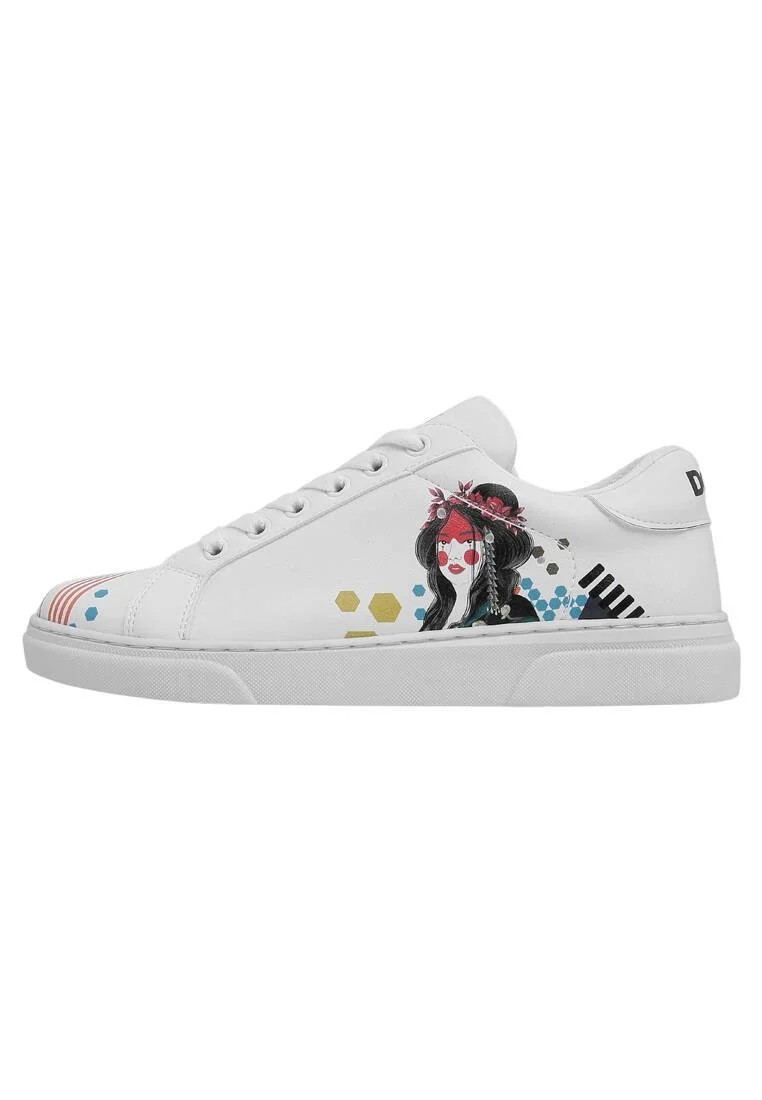 Femme Cuir Vegan Blanc Baskets - Bring Your Colours to Life Motif