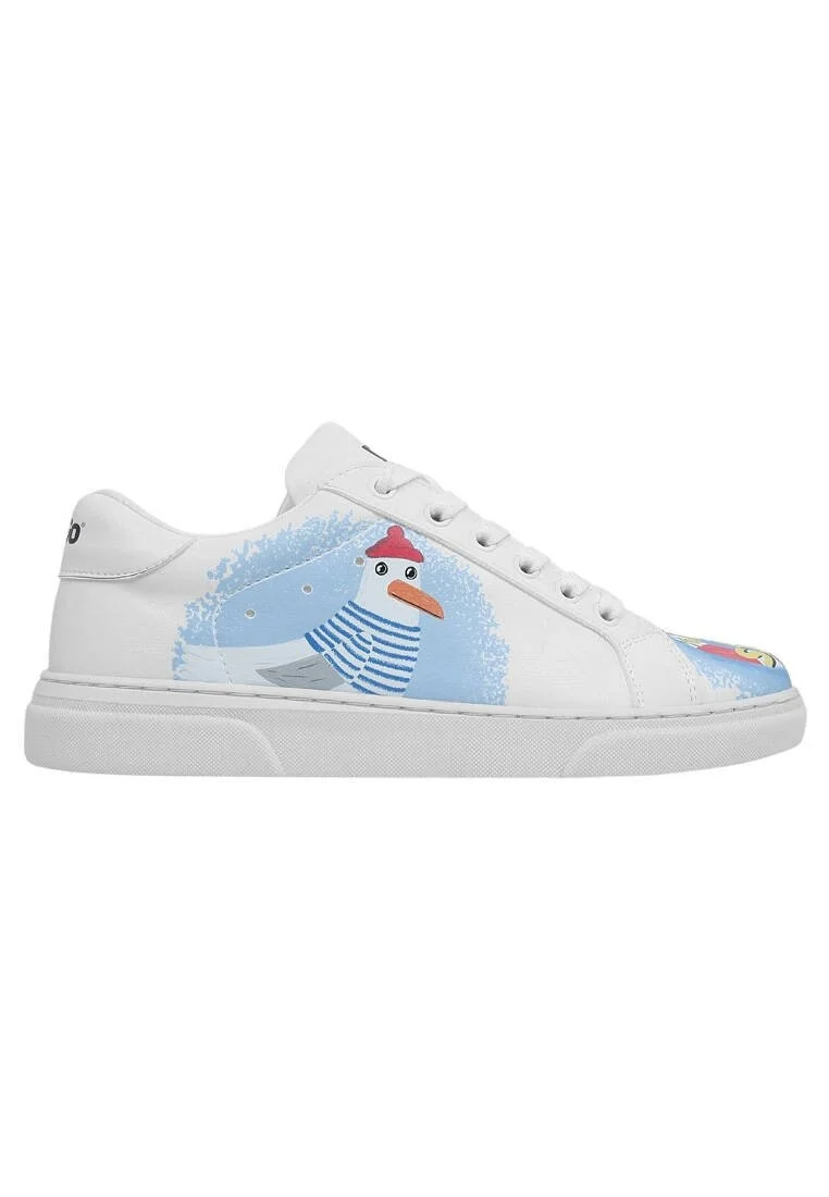 Femme Cuir Vegan Blanc Baskets - You, Me and the Sea Motif