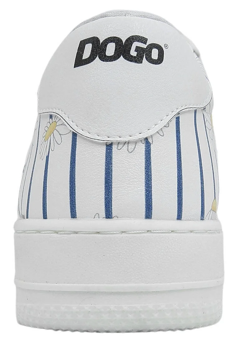 Femme Cuir Vegan Blanc Baskets - Daisy Stripes Motif