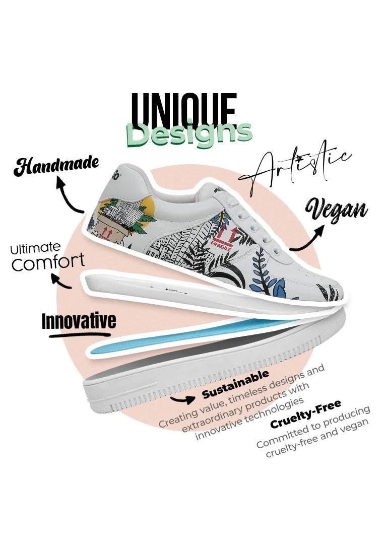 Femme Cuir Vegan Blanc Baskets - Fragile Motif